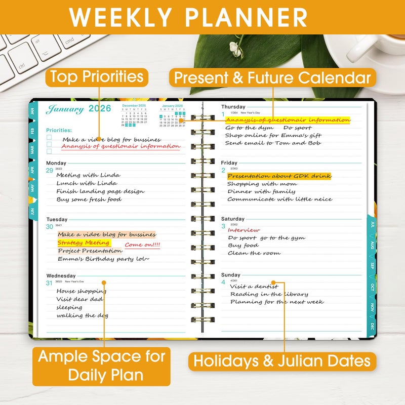 Ymumuda 2026 Planner, Daily Weekly Monthly Planner, 2026 Calendar Planner (Jan 2026 - Dec 2026), 8.4"" x 6.3"", Teacher School Student Work Agenda with Tabs, Ideal for School Office Supplies - Image 3